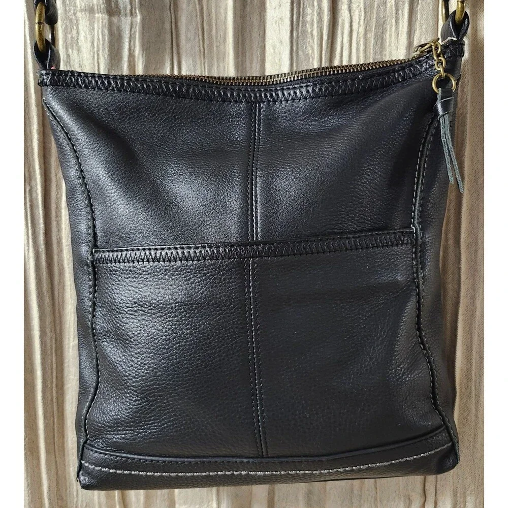 The Sak Black Pebbled Genuine Leather Crossbody Shoulder Bag Purse Hobo Soft - Picture 3 of 8